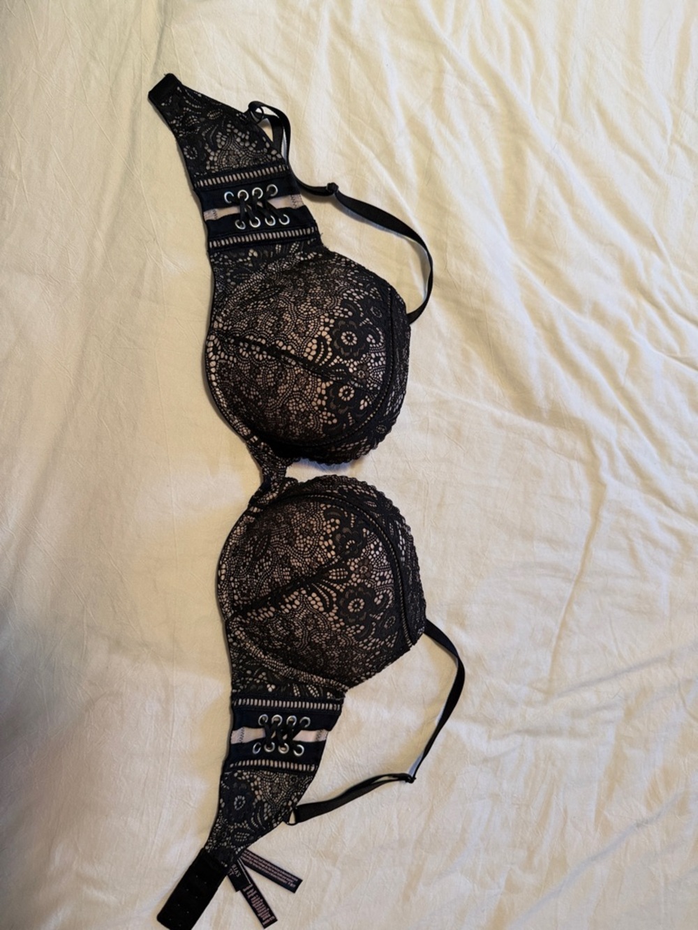 Victoria's Secret Black Lace Push-Up Bra with Corset Detail